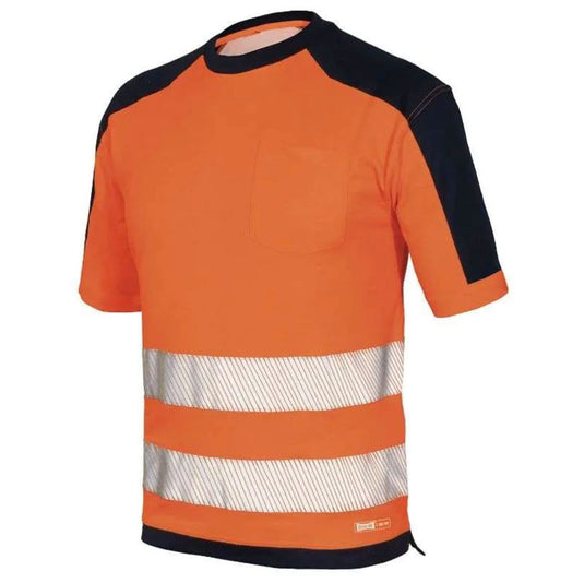 Camiseta /corta a. vis. TOP naran fluor/azul m T-M