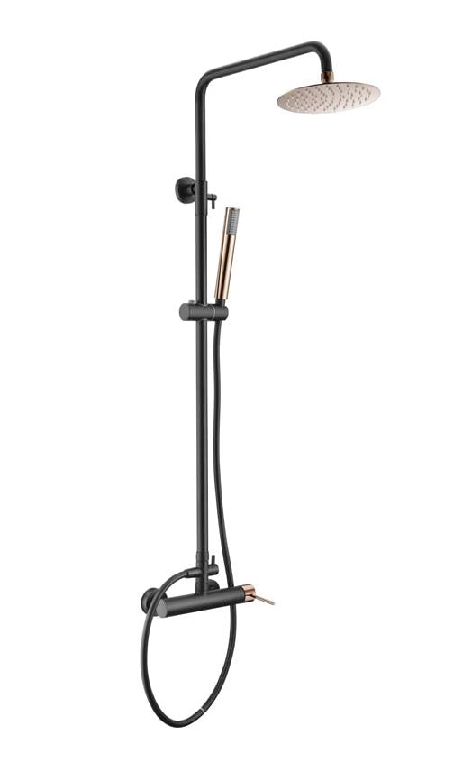 Conjunto de ducha monomando MILOS STICK en color negro mate / oro rosa